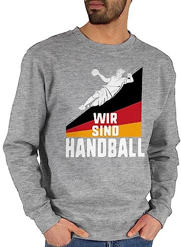 Sweater Pullover Sweatshirt Herren Damen - Handball EM 2024 Trikot Ersatz - Wir sind Handball! Deutschland - M - Grau meliert - handballer wm spruch 2022 ball fans handball+sprüche geschenk