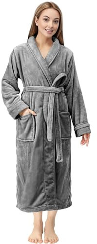 NY Threads - Vestaglia lunga da donna in morbido pile caldo, con collo a scialle, di alta qualità, grigio scuro, Medium