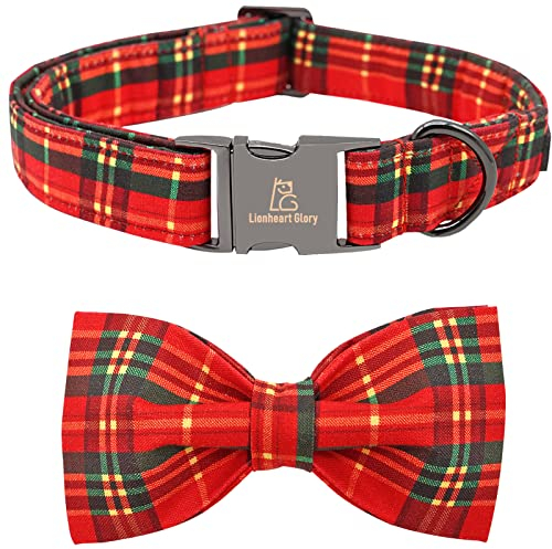 Lionheart glory Weihnachts-Hundehalsband mit Fliege, kariert, für Mädchen oder Jungen, Hundehalsband mit Schleife, verstellbares Halsband mit Schleife für kleine Hunde