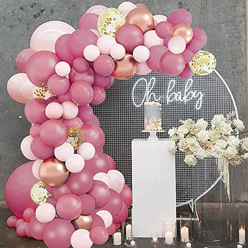 Kit d'arche de ballons or rose – Kit de 144 guirlandes de ballons rose et or rose avec quelques ballons supplémentaires pour décorations de fête d'anniversaire, fête prénuptiale, enterrement de vie de
