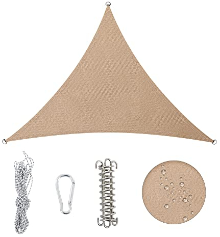 Duhome Sonnensegel Wasserdicht 3x3x3m, Sonnenschutz Wetterbeständig Dreieck UV-Schutz inkl Befestigungsseile für Terrasse Balkon Garten Im Freien, Sandgelb
