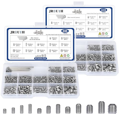 JROUTH 1000 Stück metrisch + SAE-Schrauben-Sortimentskit, Innensechskant-Inbusschrauben-Set 304 Edelstahl Gewindestifte (M3-M8, 1/8 Zoll-40 bis 5/16 Zoll-18)
