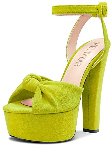 HEUIVZAR Donna Piattaforma Cinturino alla Caviglia Sandali Alto High Blocco Chunky Tacco Heel Aperte sulla Punta Slingback Scamosciato Scarpe Verde Lime 15 CM 38 EU
