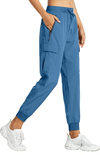 Libin Pantalon de Randonnée Femme Été Jogging Cargo Léger Séchage Rapide Imperméable Montagne Pantalon pour Casual Extérieur Travail, Bleu L