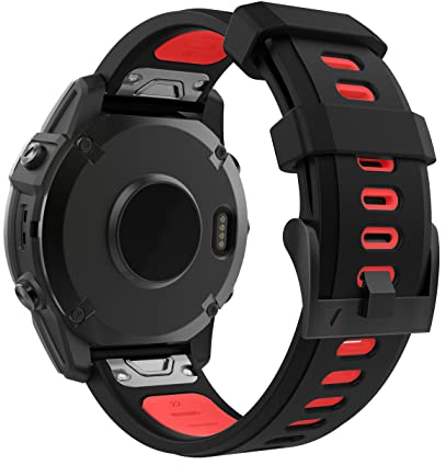 MoKo Armband Kompatibel mit Garmin Fenix 7/7 Pro/6/6 Pro/5/5 Plus/Forerunner 965/955/945/Instinct Solar/Instinct 2, Quick Fit 22mm Weiches Silikon Ersatzarmband Uhrenarmband, Schwarz/Rot