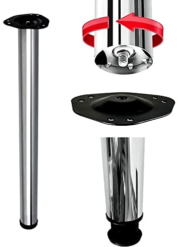 MonJar 1St. Tischbeine Möbelfuß H710mm Ø60mm Tischbein Höheverstellbar Schreibtischfüße (Silber-Chrom)