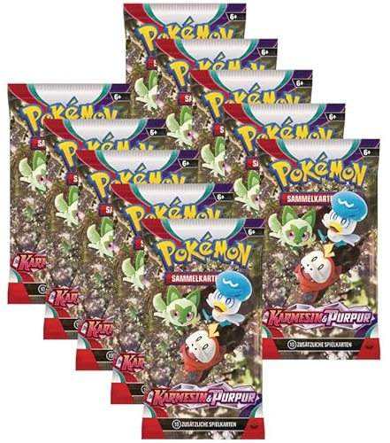 Pokemon 10 Karmesin & Purpur Booster Sammelkarten | DEUTSCH | Scarlet & Violet Karten Serie | + Arkero-G 100 Soft Card Sleeves
