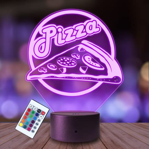 Plexido Nachtlicht Pizzeria Pizza Bar Illusion Lampe 3D Nachttischlampe Geschenk für Kinder Personalisiert Graveur Weltraum Kinderzimmer LED Licht Fernbedienung 16 Farbwechsel Wohnzimmer Dekoration