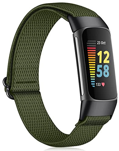 FINTIE Elastisch Armband Kompatibel mit Fitbit Charge 6/5 - Nylon Loop Ersatzarmband Verstellbar Dehnbar Uhrenarmband