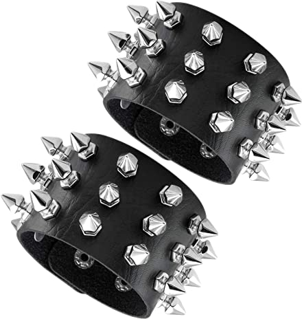 JJDreams 2 Pz Bracciali in Pelle Grande Nero Bracciale Gotico Punk con Borchie Bracciale Rock per Uomo e Donna