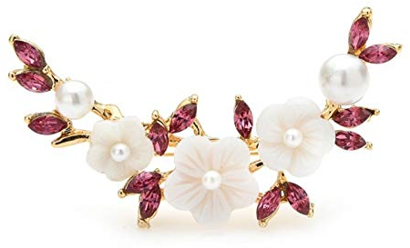 Brosche 3-farbige Mond-weiße Blumenbroschen Damen Perlen Strass Hochzeiten Büro Broschen Pins Geschenke (Metallfarbe: Rosa) ()