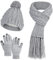 DiaryLook Mütze Schal Winter Handschuhe sets für Damen Strick set Fleece Loop Damen Schals Winterschal Knitted Pom Pom Cap,Grau