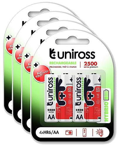 Uniross Pack of 4 x 4 Rechargeable Batteries AA/HR6 2500 NIMH HYBRIO, 1.2 V