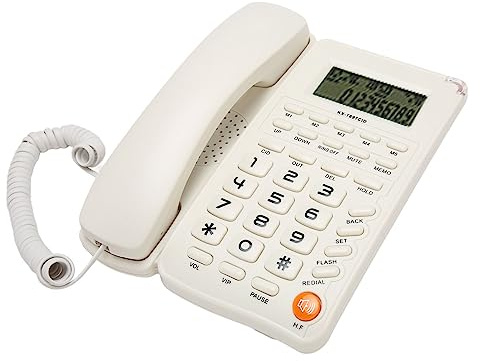 Téléphone Filaire, écran D'affichage Haute Définition Téléphone Fixe à Gros Boutons Téléphone Filaire avec Fonction de Rappel (Blanc)