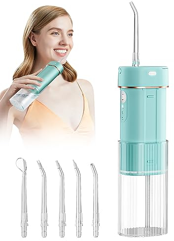 CARER BEAUTY professionelle Munddusche für unterwegs mit 3 Modi und 6 Düsen IPX7 Munddusche kabellos Water Flosser für Zuhause/Reisen Schützen Sie Ihre Mundgesundheit