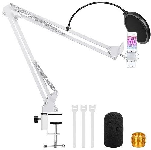 White Boom Arm for Hyperx Quadcast S, Adjustable Hyperx Quadcast White Mic Stand Microphone Arm Compatible with Hyperx Quadcast with Pop Filter,Mic Cover, By ChromLives