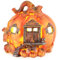 com-four® Kürbishaus aus Kunststoff - Häuschen mit LED Beleuchtung und Timer - stilvolle Raumdekoration - Leuchthaus für Herbst und Halloween (Kürbis klein)