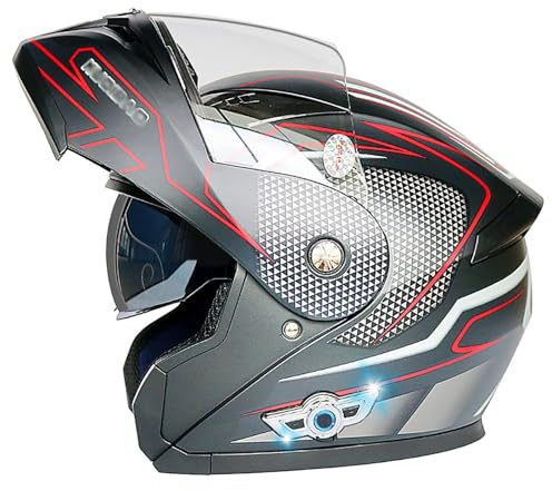 Klapphelm Bluetooth Integrierter Helm ECE Zertifiziert Motorradhelm Integralhelm Racing Helm Mit Doppelscheib Motorrad Lokomotive Flip Vollvisierhelm Für Damen Herren 5,XXL:63-64CM