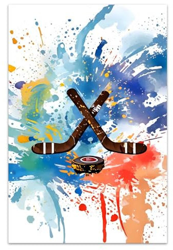 Bvkilrvc Ungerahmte Leinwand-Wandkunst, buntes Eishockey-Sport, Wanddekoration, Druck, Gemälde, Geschenk, Wand, Wohnzimmer, Schlafzimmer, Zuhause, Büro, Dekoration, Gemälde, ungerahmt 30,5 x 45,7 cm