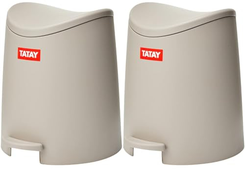 TATAY Standard Bathroom Pedal Bin, 3L, Polypropylene, Taupe (Pack of 2)