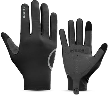 INBIKE Fahrradhandschuhe Herren Damen Lang Sommer Atmungsaktiv Radhandschuhe MTB Handschuhe Langfinger Reflektierende Anti-Rutsch für Radfahren Rennrad Sport Schwarz M