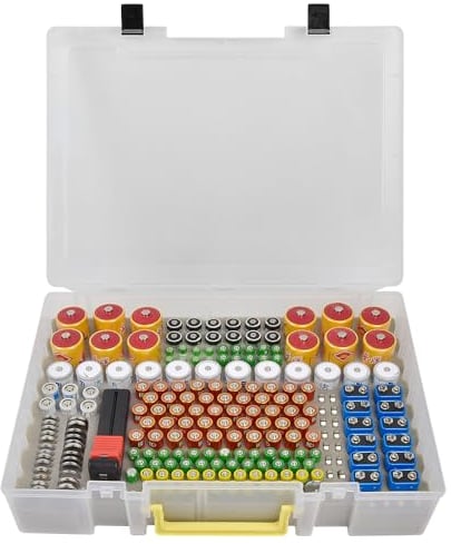 Battery Storage Box Box, Battery Case Case with Battery Tester BT-168, Battery Organiser Holds 225 Batteries AA AAA C D Cell 9V 3V Lithium LR44 CR2 CR1632 CR2032 Button Cell (Case Only)