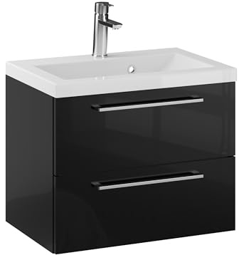 Furni Rosen 60 cm Hängend Waschbecken mit Unterschrank und Eleganten und Chromgriffen Waschbeckenunterschrank Badezimmer Waschtisch mit Unterschrank Waschtischunterschrank