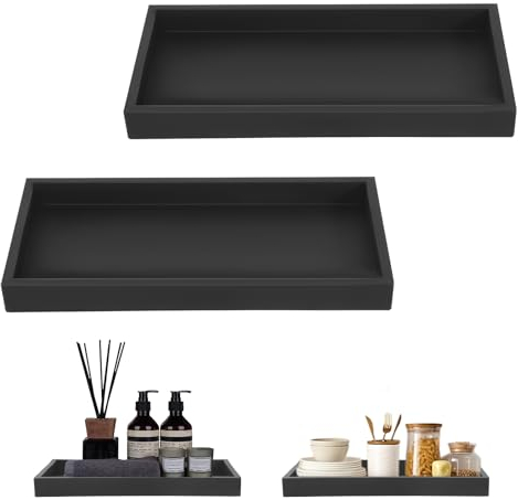 CUINIUNAID Bandeja de baño negra decorativa moderna negra de silicona negra para baño, bandeja decorativa para lavabo, bañera, fregadero de cocina, inodoro (2 unidades)