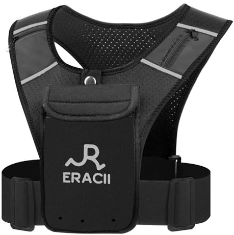 Running Vest Phone Holder, ERACII Running Phone Holder Vest, Running Vest Women & Men, Waterproof Front Pouch & Zipped Key Pocket, Running Phone Holder with Adjustable Waistband, Black