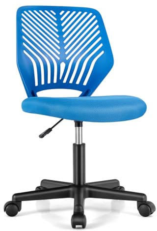 COSTWAY Schreibtischstuhl für Kinder, armloser Kinderschreibtischstuhl, Kinderdrehstuhl höhenverstellbar, Kinder Bürostuhl, Drehstuhl ohne Armlehne (Blau)