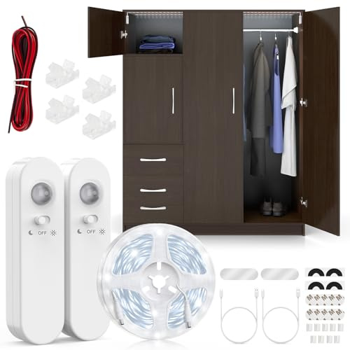 Hoobabuy Led Strip mit Bewegungsmelder und Lichtsensor, Wiederaufladbar Batterie, Led Band Wiederaufladbare Kleiderschrank Beleuchtung, für Treppen, Babyzimmer, Küche, 5M, Weiß 6500K