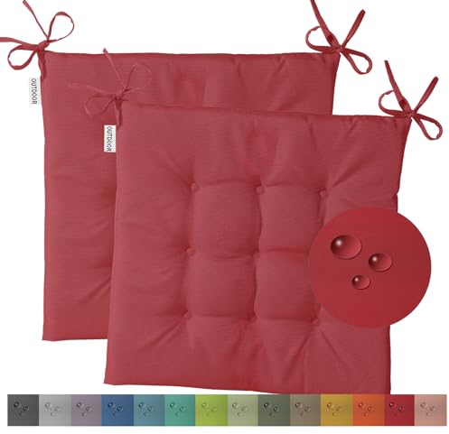 heimtexland 2er Pack Outdoor Stuhlkissen Sitzkissen wasserabweisend wetterfest Gartenkissen 40x40 gesteppt Gartenstuhl Gartenbank Polster Kissen UV-beständig Typ551 Rot
