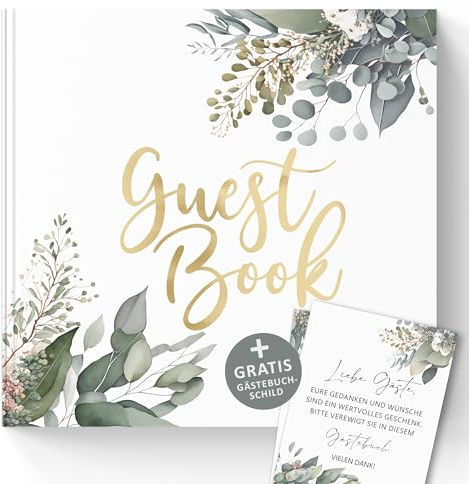 Trendanchor Gästebuch zum Ausfüllen und Fotos Einkleben - Ideal für Brautpaar Erinnerungen, JGA Spiele, Kinder-Geburtstag - Blanko ohne Fragen 72 Seiten (Guest Book/Englisch Eukalyptus, 21x21cm)