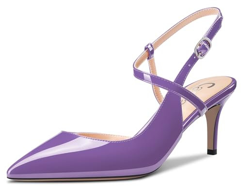 Castamere Donna a Punta Medio Gattini Tacco Heel Cinturino alla Caviglia Pumps Slingback Dress Sandali Fibbia Ufficio Scarpe 6.5 CM Heels Viola 45 EU