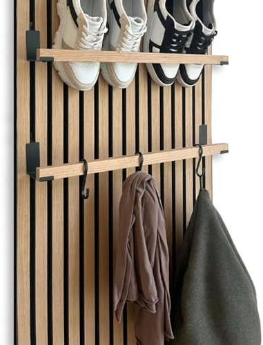 Steinmine - Designmanufaktur Eichenholz Kleiderstange und Haken für Garderobepanell - Kompatibel mit Akustikpaneel-Lamellenwand, 55 cm oder 99cm