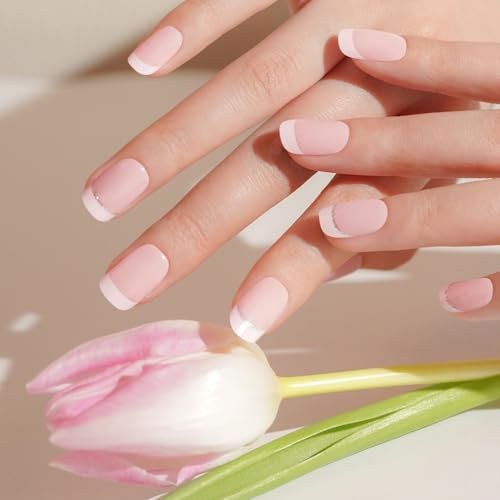 DANNI & TONI 28 Stickers French Tip Pink Semi Cured Nail Wraps Soft Self-Adhesive,Shimmer Powder Gel Nail Stickers,Salon-Quality Gel Nail Polish Strips Manicure Stickers Set(Ballet Blush)