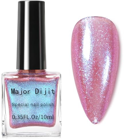 Chameleon Rose Pink Pearl Glitter Nail Polish - Metallic Pearlescent Shimmer Varnish - Quick Dry Pastel Holographic Polish for Girls Women, No Need Cured