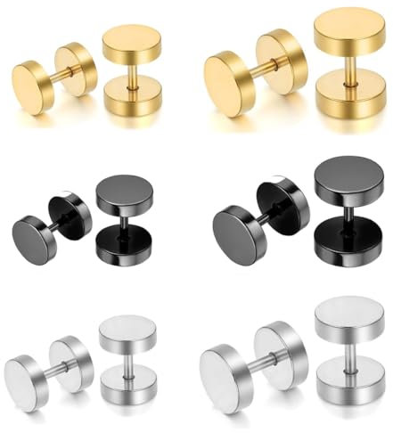 WMUVAZA Boucles d'oreilles Homme Femme en Acier Inoxydable, 6 Paires Boucles d'oreilles Homme Femme, Boucle d’Oreille à tige Anneaux Ronde Piercing Petite Boucles