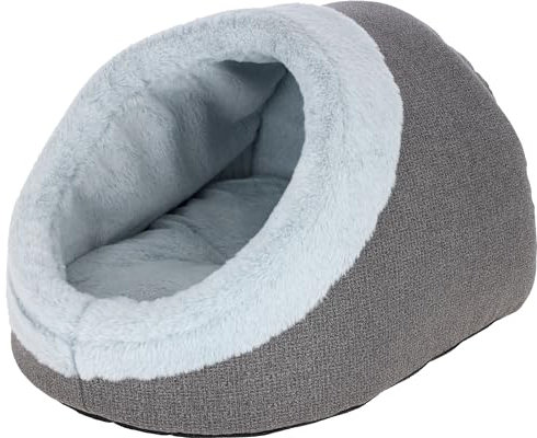 Kerbl Pet Kuschelhöhle Jana, Katzenhöhle, Katzenbett, grau, 54x43x35cm, Softplüsch, Polyestervlies, mit Wendekissen, maschinenwaschbar bei 30°C
