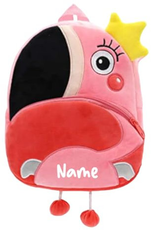 Ahoiikids Personalisiertes Kinder Rucksack - Weicher Plüsch Flamingo-Rucksack mit Namen - Niedlicher Kinderrucksack für Jungen und Mädchen - Vorschulrucksack - Geschenk für Kleinkinder