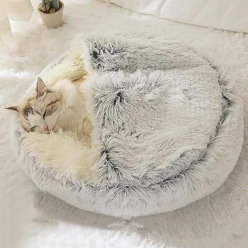 DASIAUTOEM Katzenbett 50CM, Flauschiges Kuschelhöhle Hund, Rundes Haustierbett Katzenbett Höhle für Winter, Halbgeschlossenes Donut Hundebett Groß Passend Weiche Bequeme für Hunde und Katzen