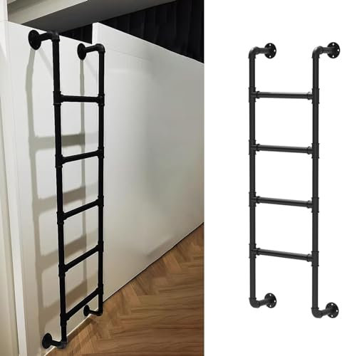 Wall Mounted Metal Step Ladder For Home Loft, 6ft 7ft 8ft Height Entrance Egress Ladder, Basement Window Well Egress Ladder Fire Escape Ladder For Attic,Dorm,Library,Bunk Bed,Deck,RV,Loads 330lbs(110c