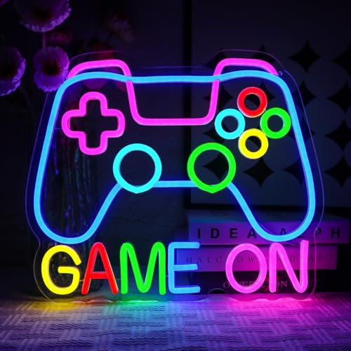 OYCGZV Game On Neon Schild Gaming Led Neon Schild Wand Spiel Neon Sign Game Zone Led Schild für Spielzone Party Zimmer Deko Besondere Geschenke für Videospiel Fans Gamer Jungs Männer Freund