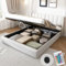 Zepneiy Lit Double avec Sommier LED et USB, Coffre de Rangement et Tête de Lit Réglable, Rembourré avec Cadre 160x200 (sans Matelas)