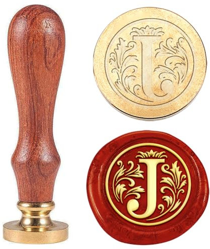 Hobbspring 1 Stück Wachssiegelstempel Mit Alphabet Retro Mittelalterliche Traditionelle Initiale J Siegelwachs Stempel Geschenk für Weihnachten 25mm Messing Stempelkopf Mit Holzgriff Für Umschläge