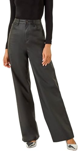 Roman Originals Coated Stretch Waist Wide Leg Jeans for Women UK - Ladies Everyday Autumn Winter Comfy Soft Evening Vacation Work Party Night Out