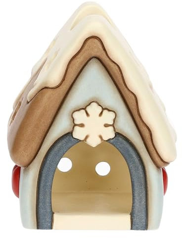 THUN, Porta Tea-Light, Casetta con Vischio in Ceramica, Linea Inverno Incantato, Accessorio tè da Collezione per Cucina, Idea Regalo per Natale, 9.4 x 9.6 x 12 cm