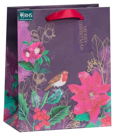 RHS Floral Medium Christmas Gift Bag Festive Xmas Gift Wrap Gifting Accessory 564158