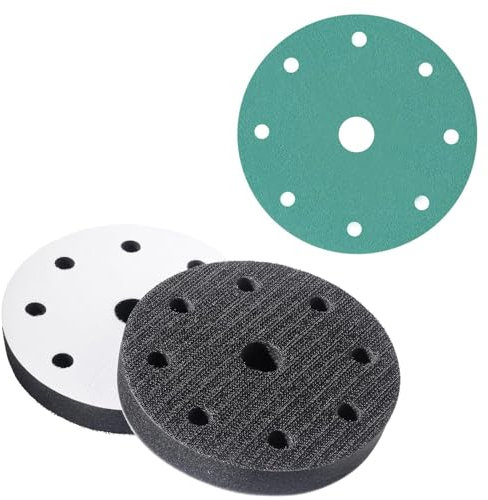 FOWOK 5-Inch 9-Hole 45pcs Sanding Discs Assortment and 2pcs Sanding Interface Pad for Random Orbital Sander, 80, 220, 320 Grit (15 of Each)-FFSD547