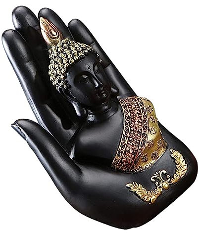IMIKEYA Palmen Buddha Dekoration aus Kunstharz, Schwarze Figur